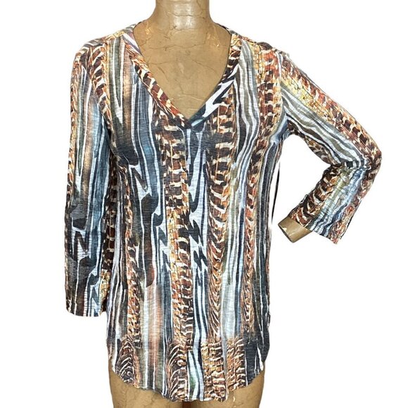 David Cline V-Neck Tunic Top Abstract Print Sz M #292K - Picture 2 of 8
